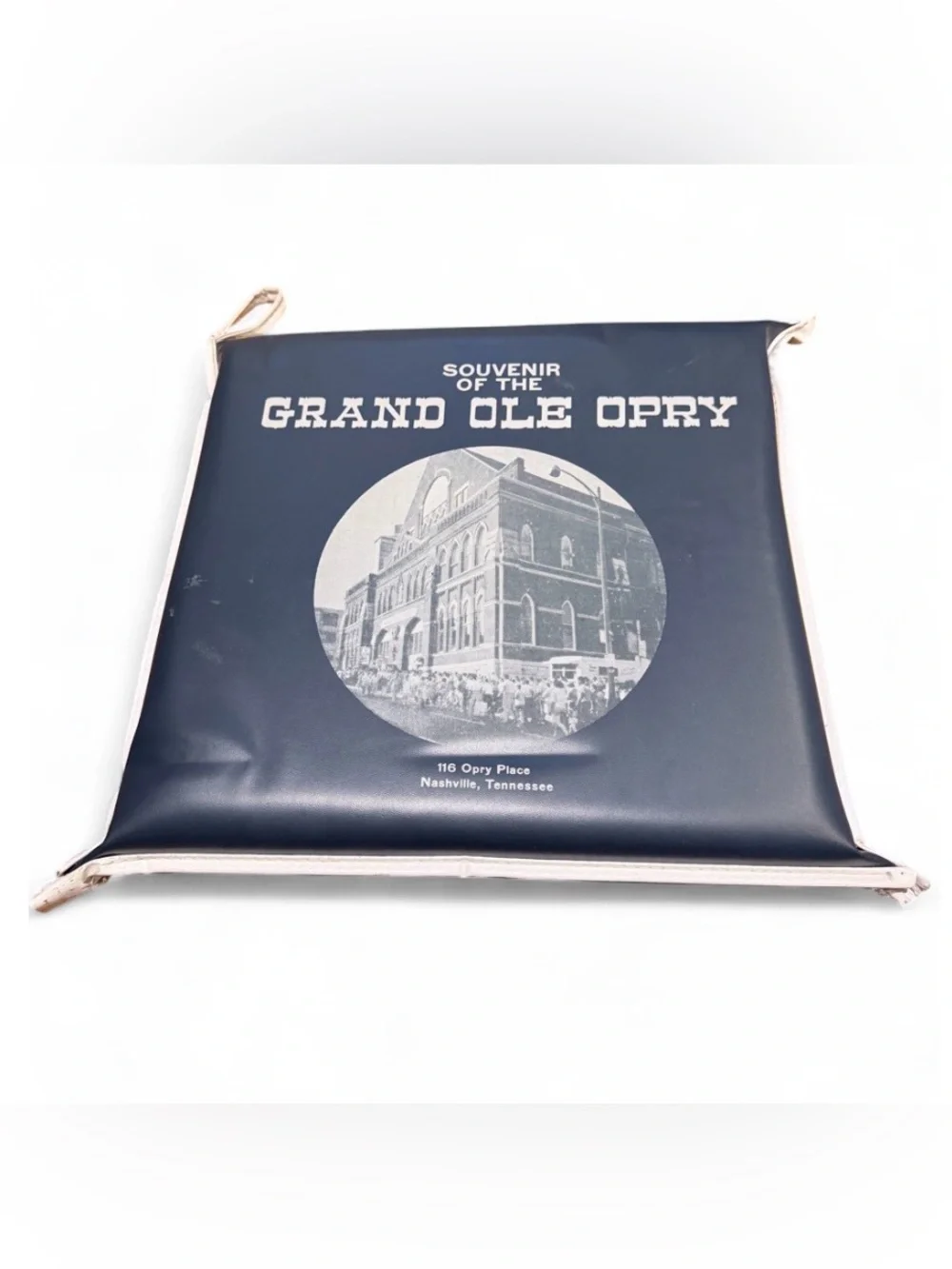 Vintage 1970s Grand Ole Opry Souvenir Seat Cushion Nashville TN Navy White Vinyl